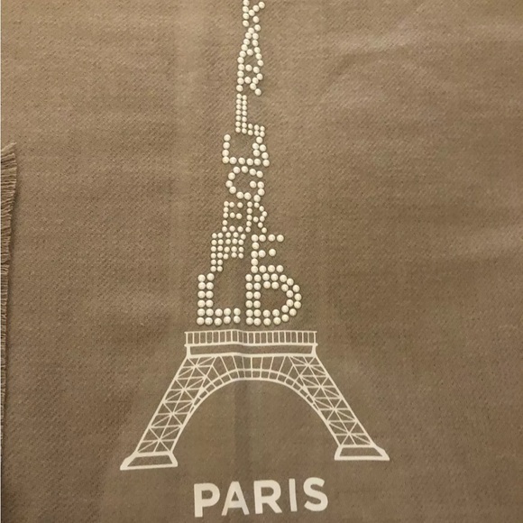 Karl Lagerfeld Paris Camel Rectangular Scarf Studded Logo & Eiffel Tower OS NWT - Picture 11 of 12